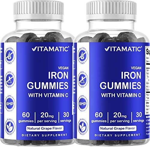 Vitamatic Iron Gummies Supplement – 20mg Serving – 60 Gummies pack of 2