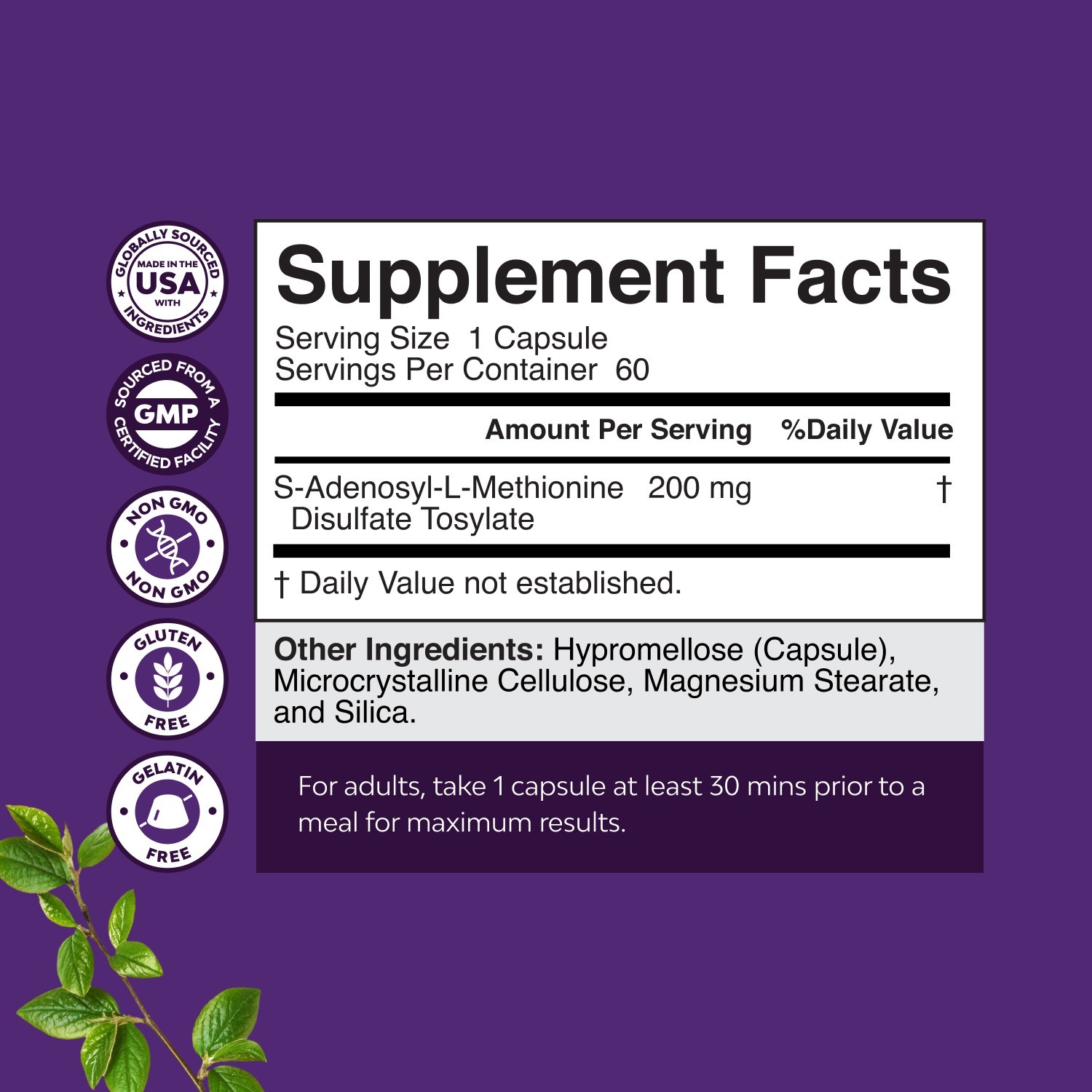 Sam-E 200mg Mood Support Supplement – S-Adenosyl Methionine Sam-E Supplement