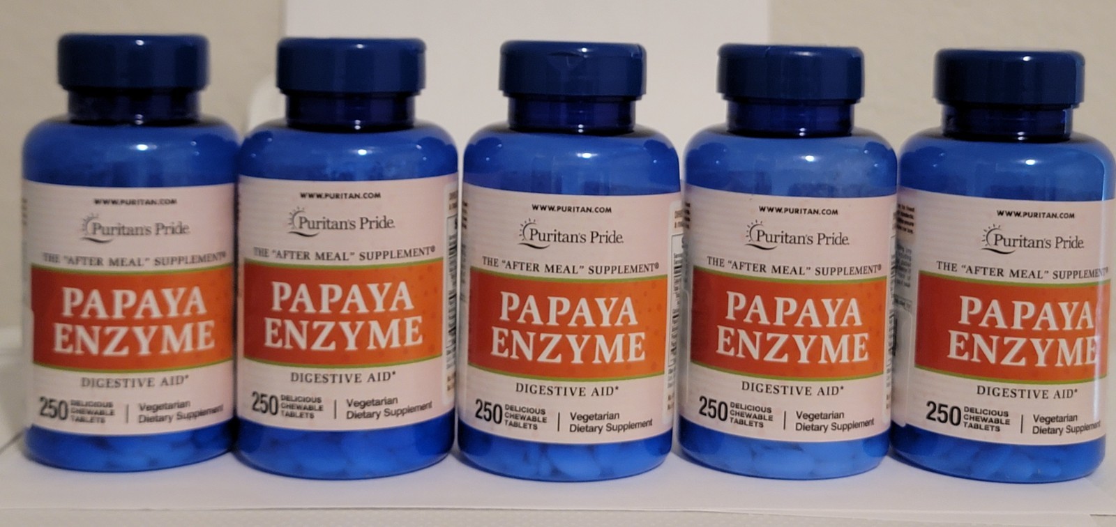 Puritan’s Pride Papaya Enzyme Digestive Support 250 Chewable tablet (5 bottles)