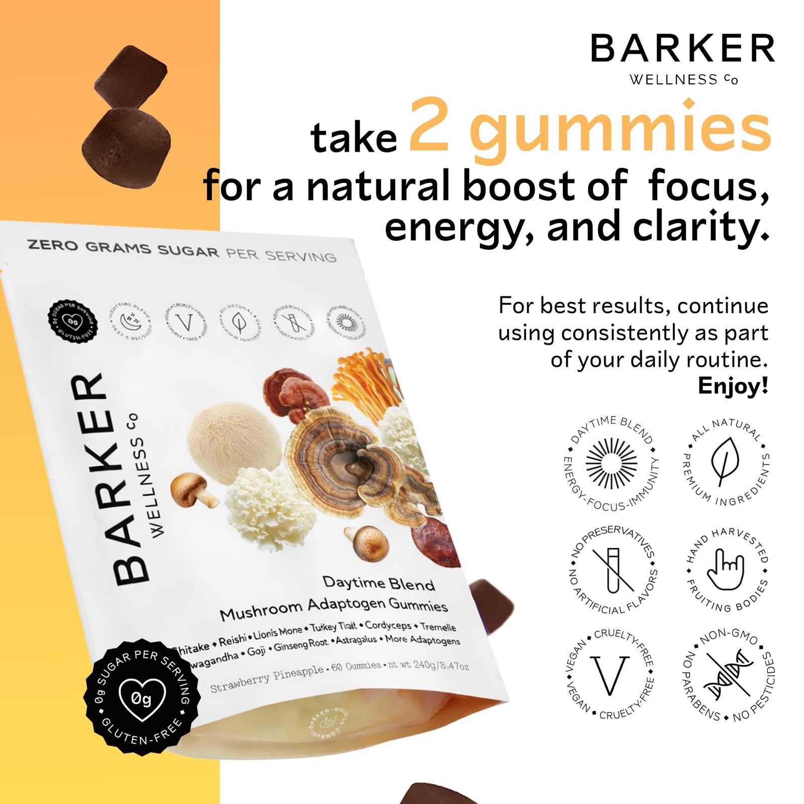 Barker Wellness Daytime Sugar-Free Adaptogen 60 Count (Pack of 1), No Color