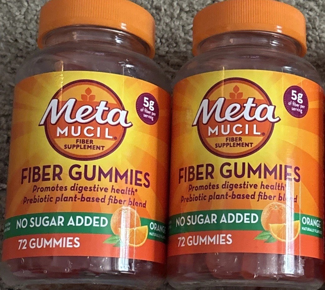 Metamucil Fiber Sugar-Free Orange Gummies Supplement 72ct 2 Bottles 8/2027+