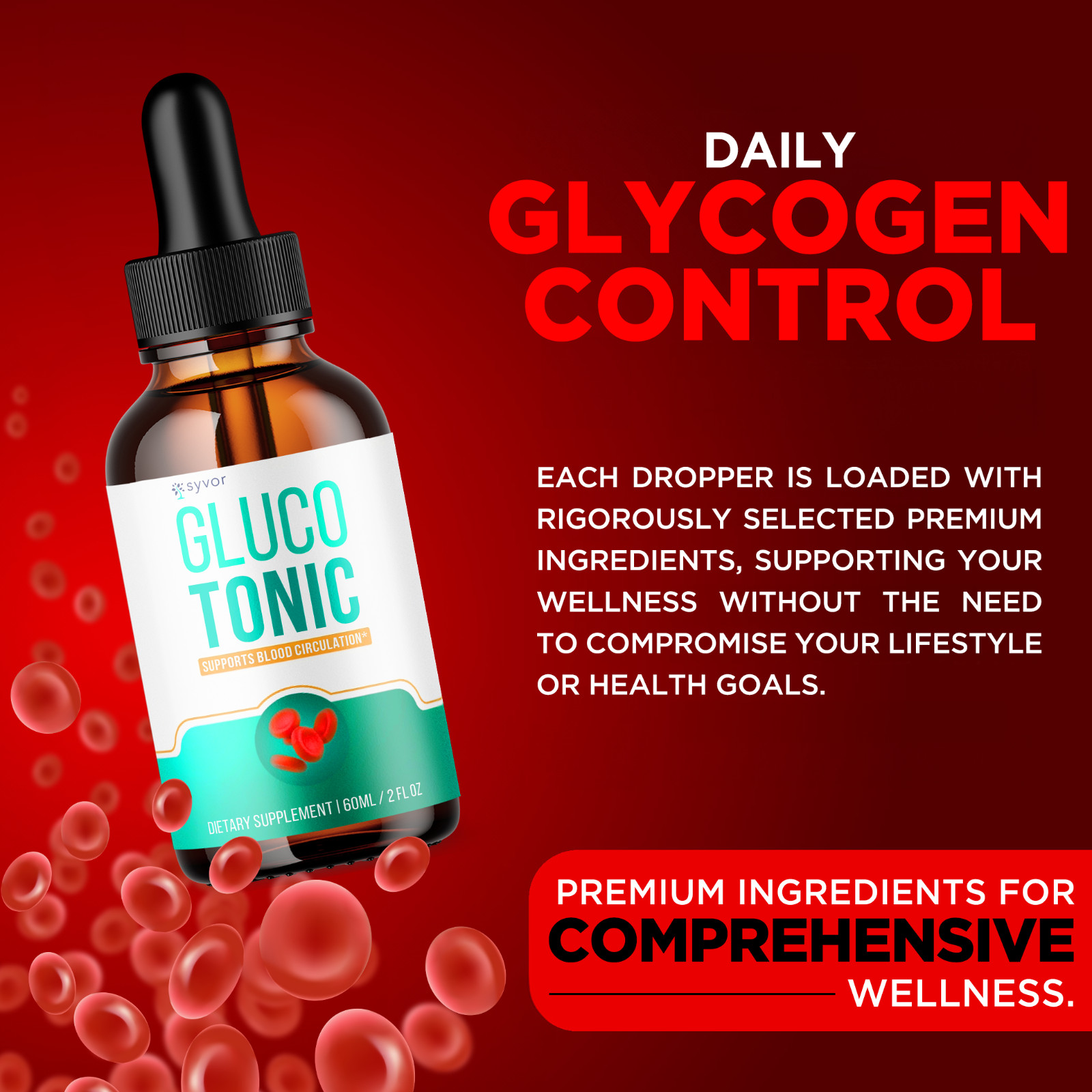 (1 Pack) Gluco Tonic Blood Support Formula Drops Advanced Vitamin Supplement 2ML
