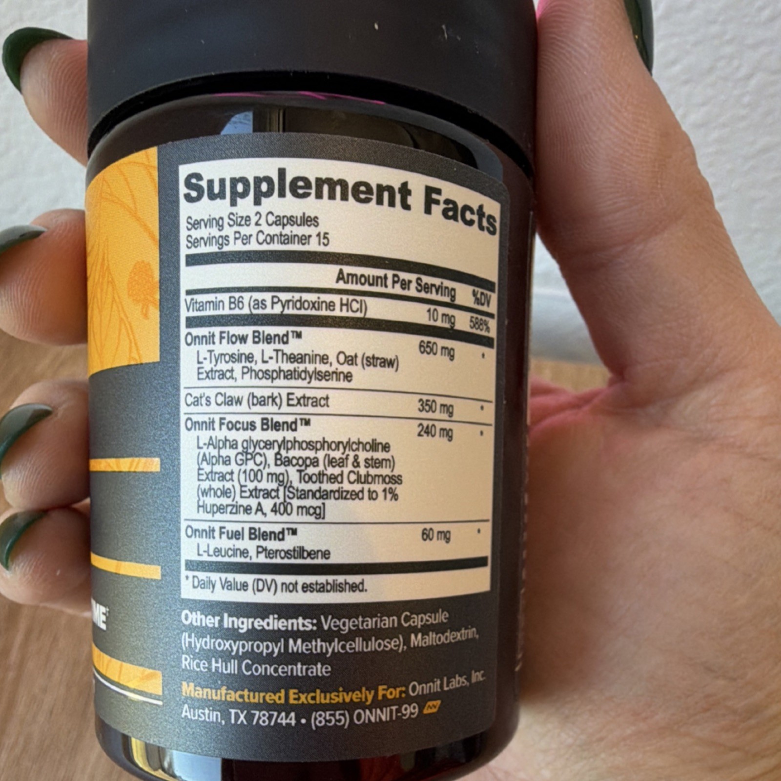 Onnit Alpha Brain Nootropic Capsules Memory Focus L-Tyrosine B6 Caffeine-Free 30