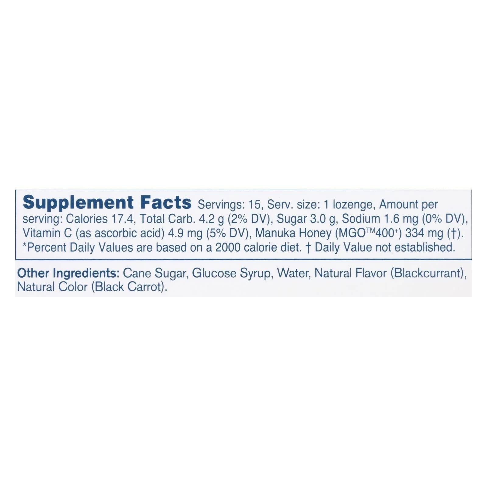 (Pack of 12) Manuka Health Manuka Honey Blackcurrant Lozenges 15 Pieces