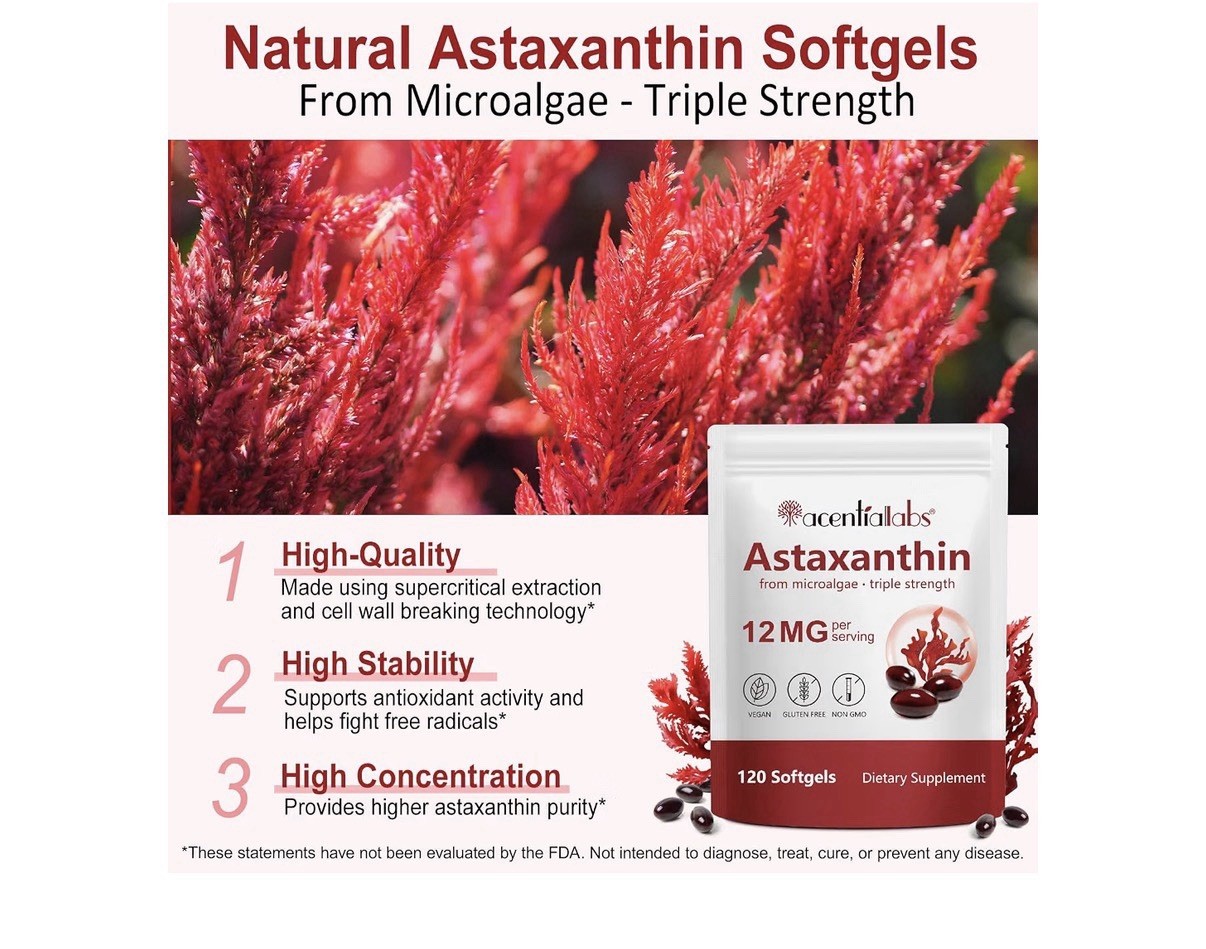 Acentialabs Astaxanthin Triple Strength 12mg Heart Skin Vision Joints 120Softgel