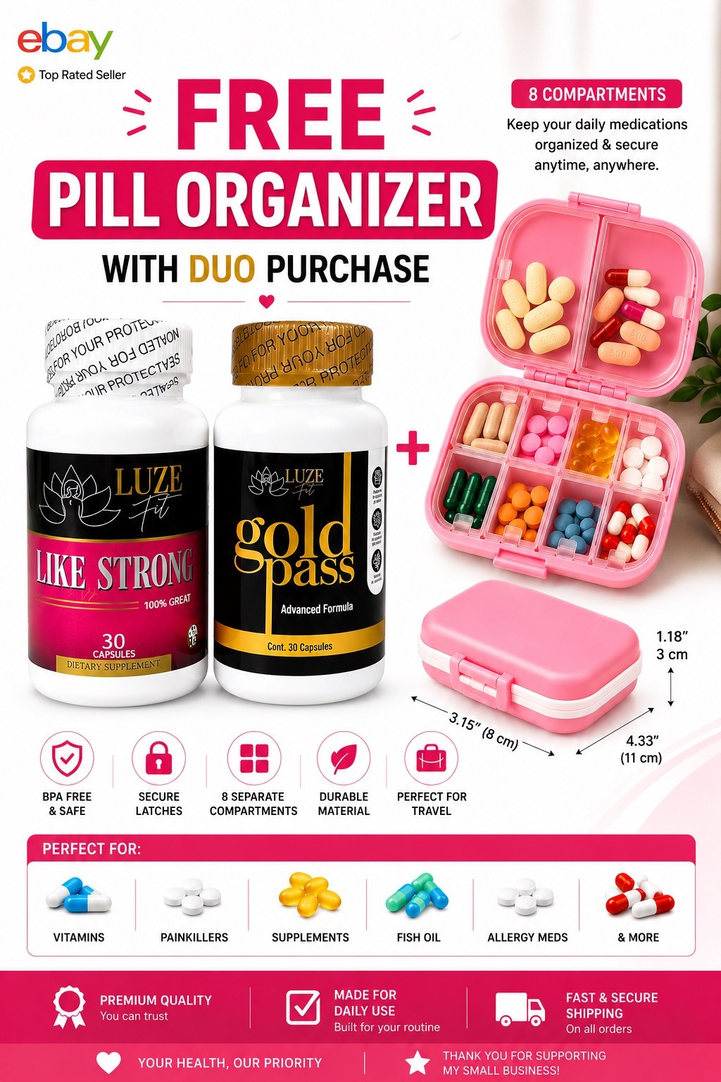 Luze Fit Like Strong & Gold Pass Dietary Supplement 30 Capsules Each (2 Pack)