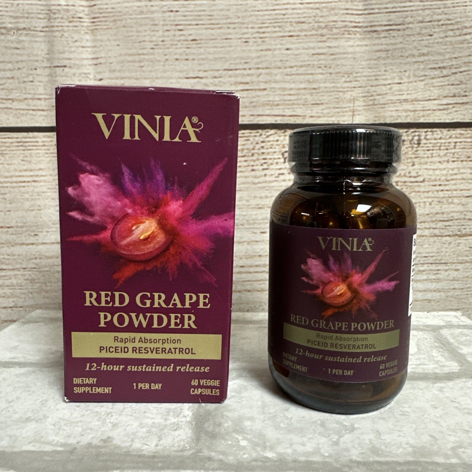 VINIA Blood Flow Capsules Red Grape Powder Nitric Oxide Supplement 60 Caps 3/28