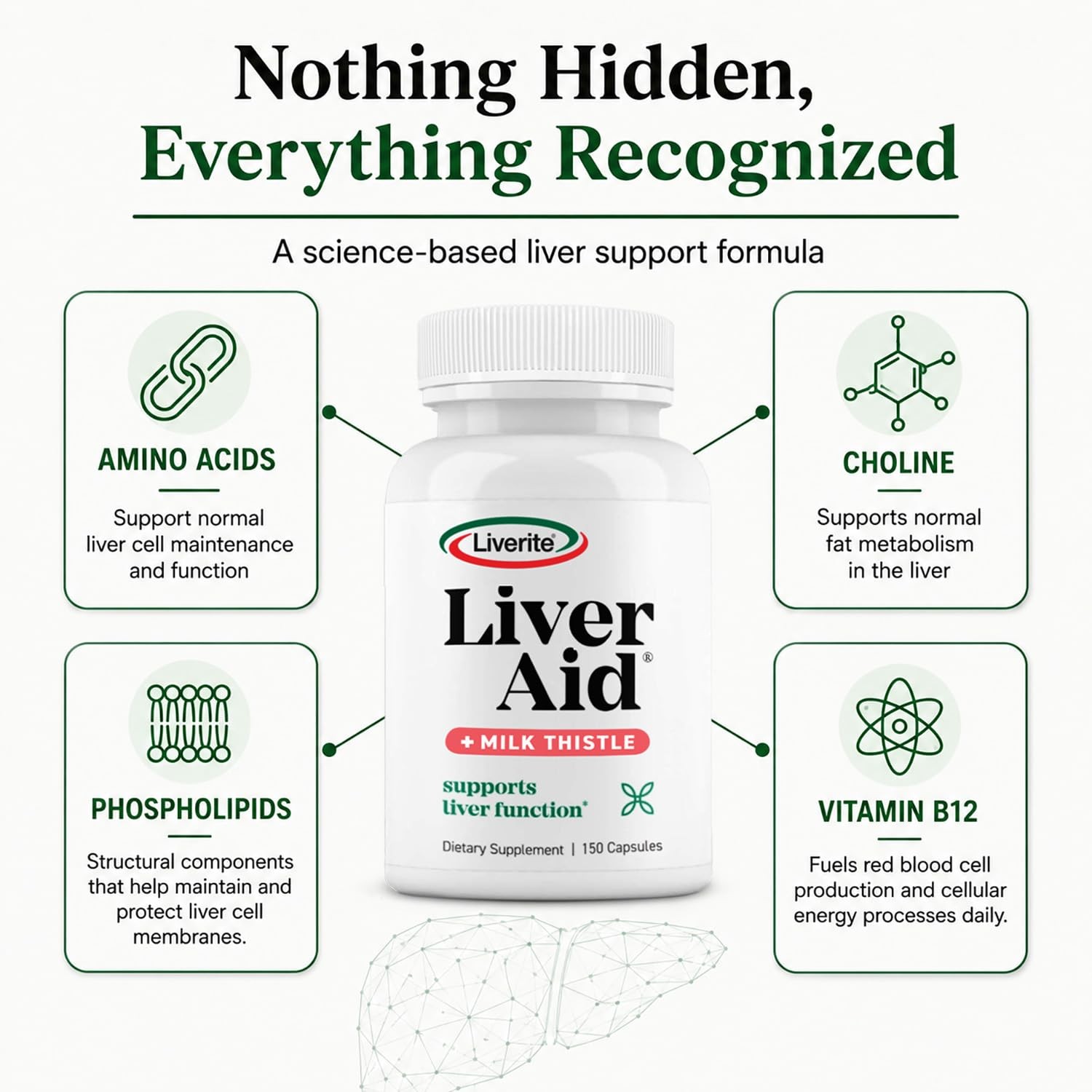 LIVERITE Liver Aid with Milk Thistle 150 150 Count (Pack of 1), Brown