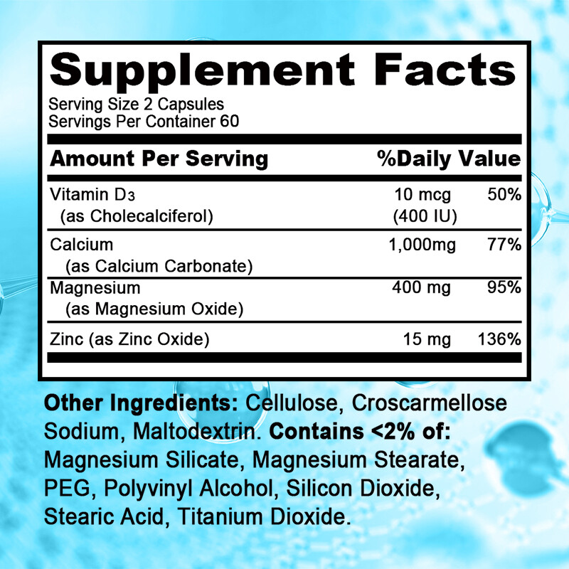 Magnesium Zinc Calcium Vitamin D3 Capsules For Bone Muscle Immune Health