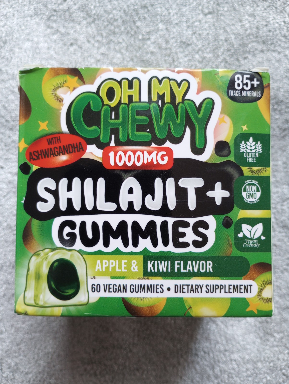 Oh My Chewy Pure Himalayan Shilajit Gummies with Ashwagandha Apple & Kiwi 60 ct