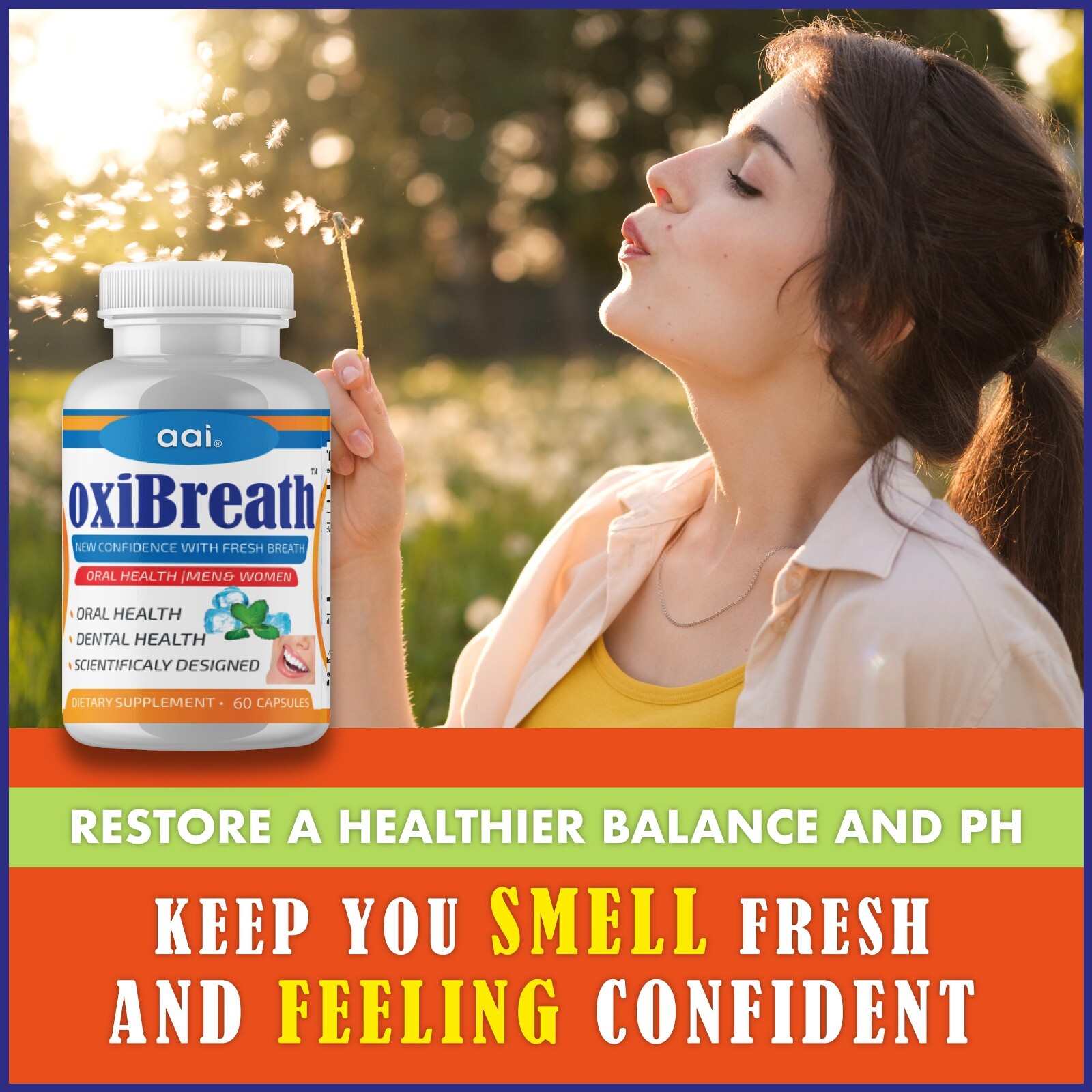 oxiBreath Bad Breath Freshener, Dental Oral Care 60 Pills Gut Health, Halitosis