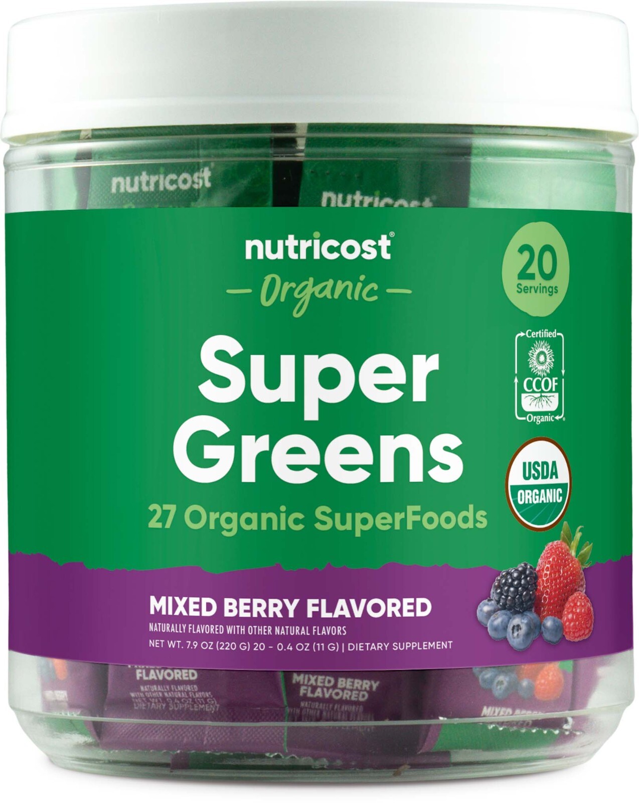 Nutricost Organic Super Greens (Mixed Berry Flavored) 20 Stickpacks