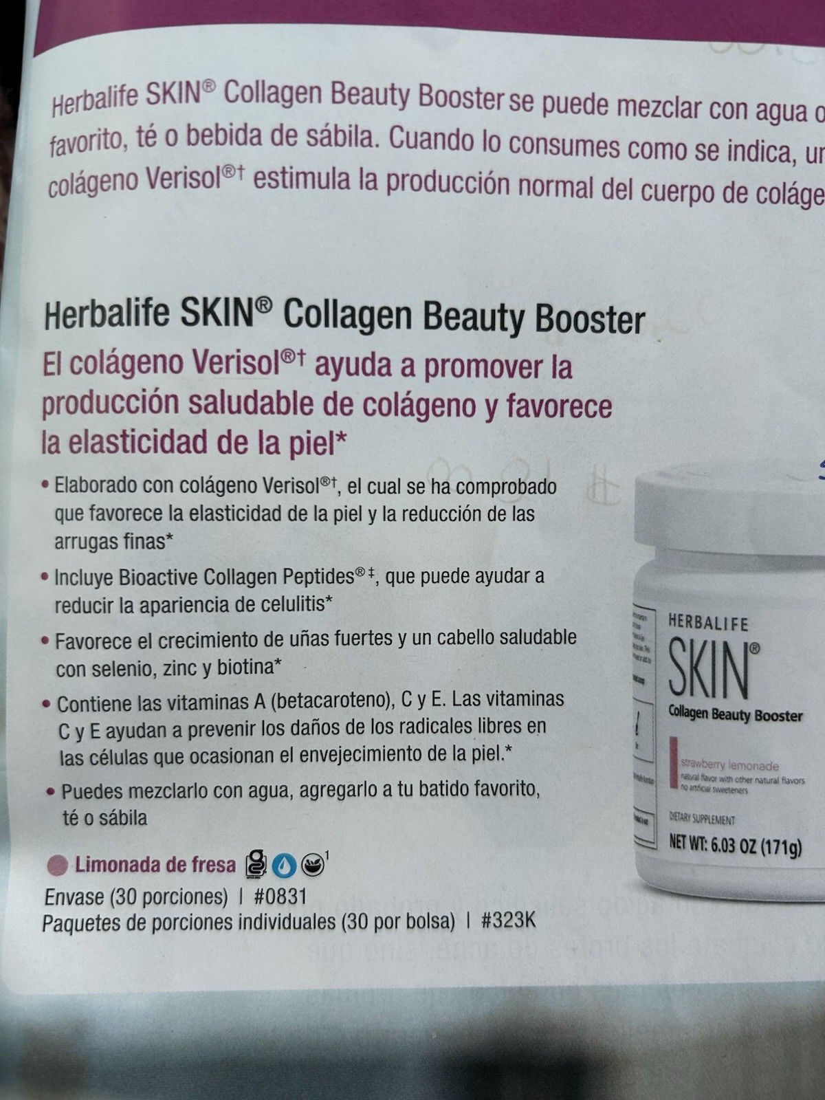 Herbalife SKIN Collagen Beauty Booster Powder Strawberry Lemonade 6.03 oz