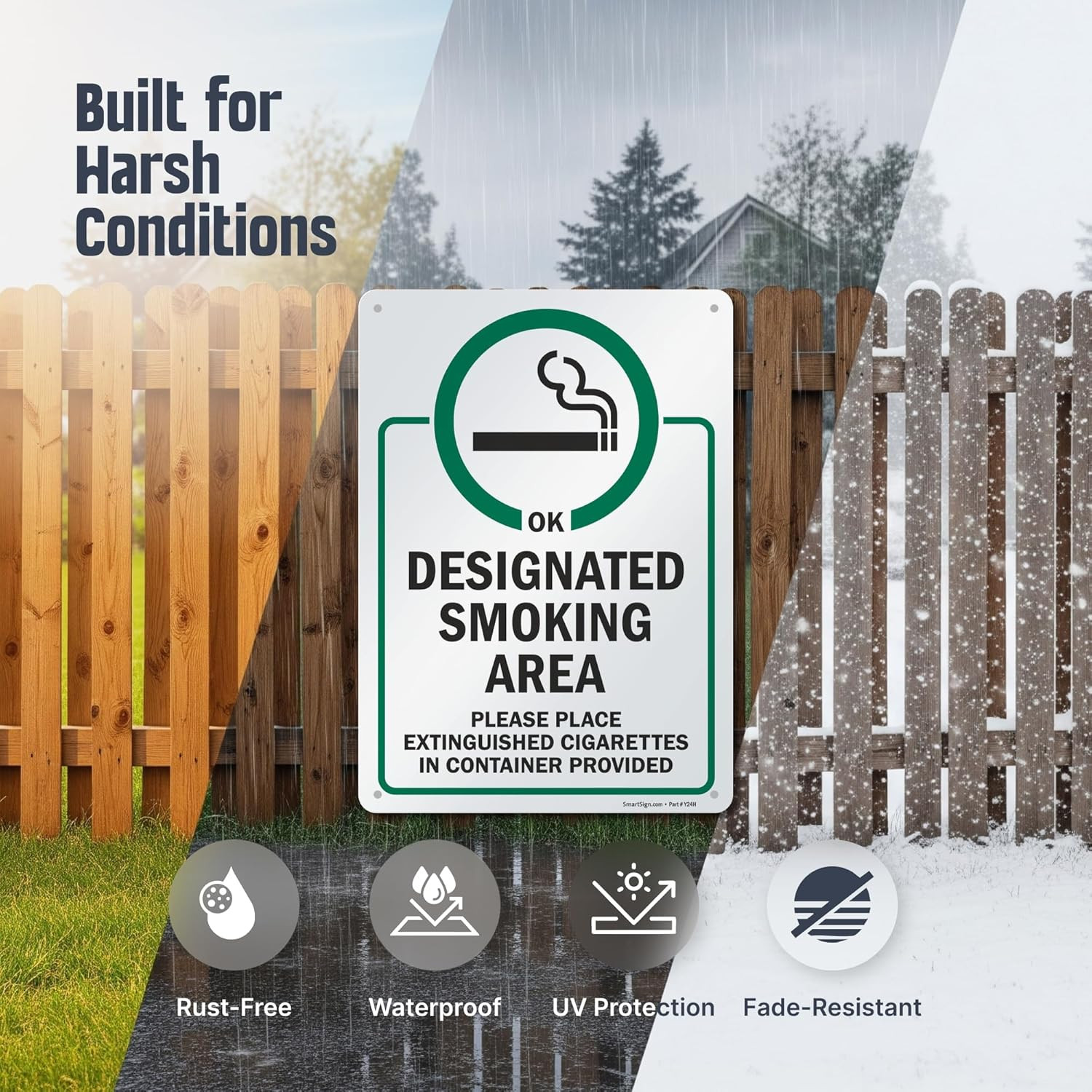 Designated Smoking Area Metal Sign – Extinguish Cigarettes Here, 14×10 Inch