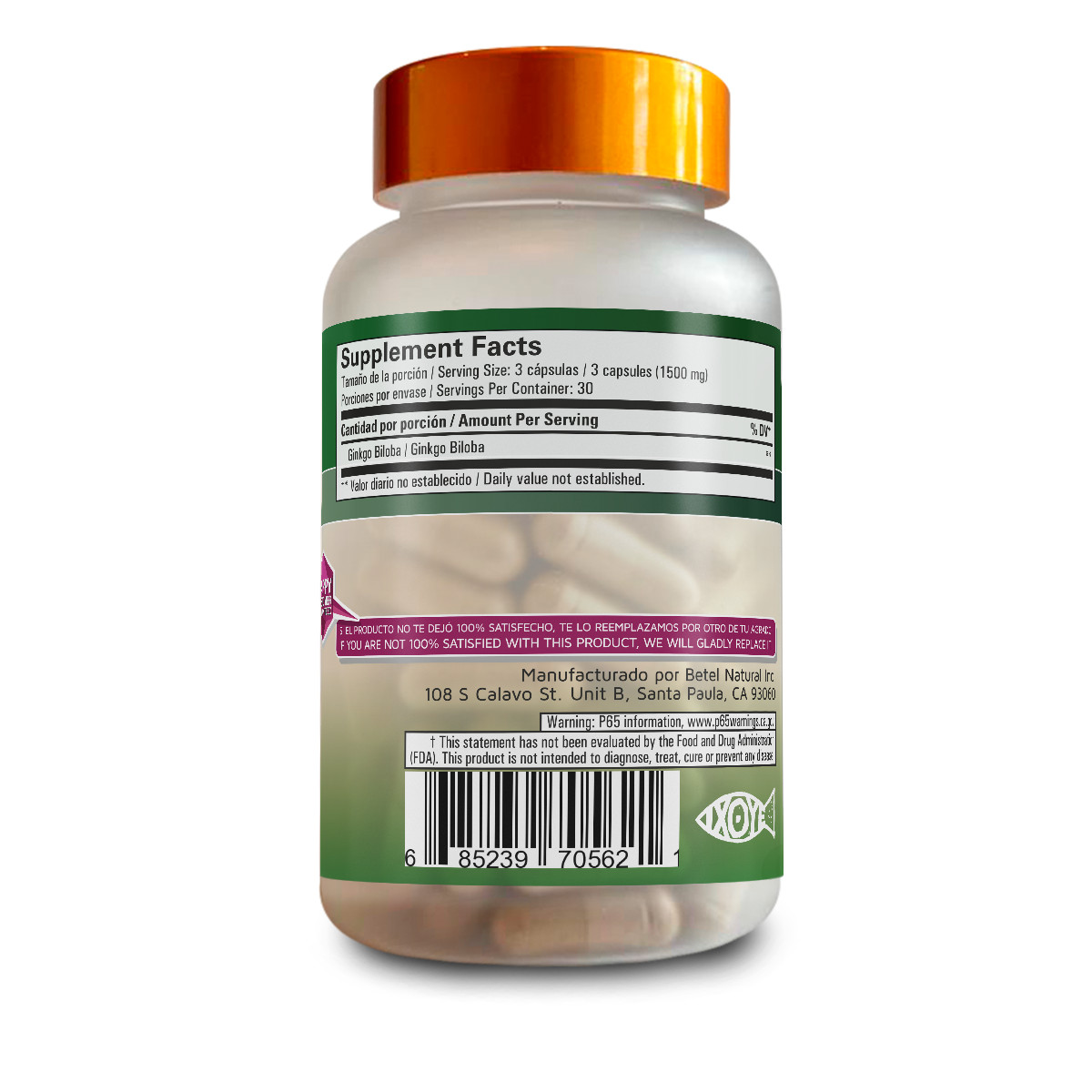 Premium Ginkgo Biloba Caps by Betel Natural – Healthy Brain Function – 1000 mg