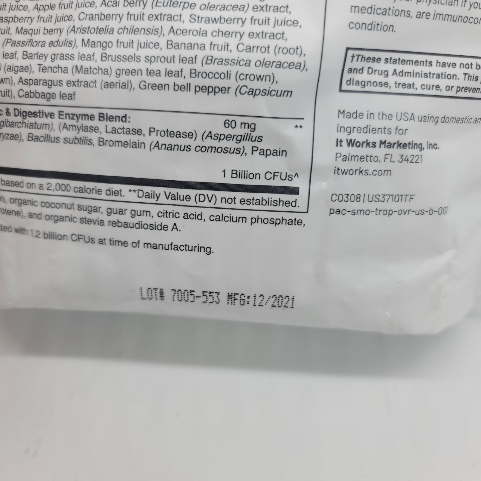 It Works Superfood Smoothie + Tropical Fruit 15.3 Oz ProBiotics Antioxidants New