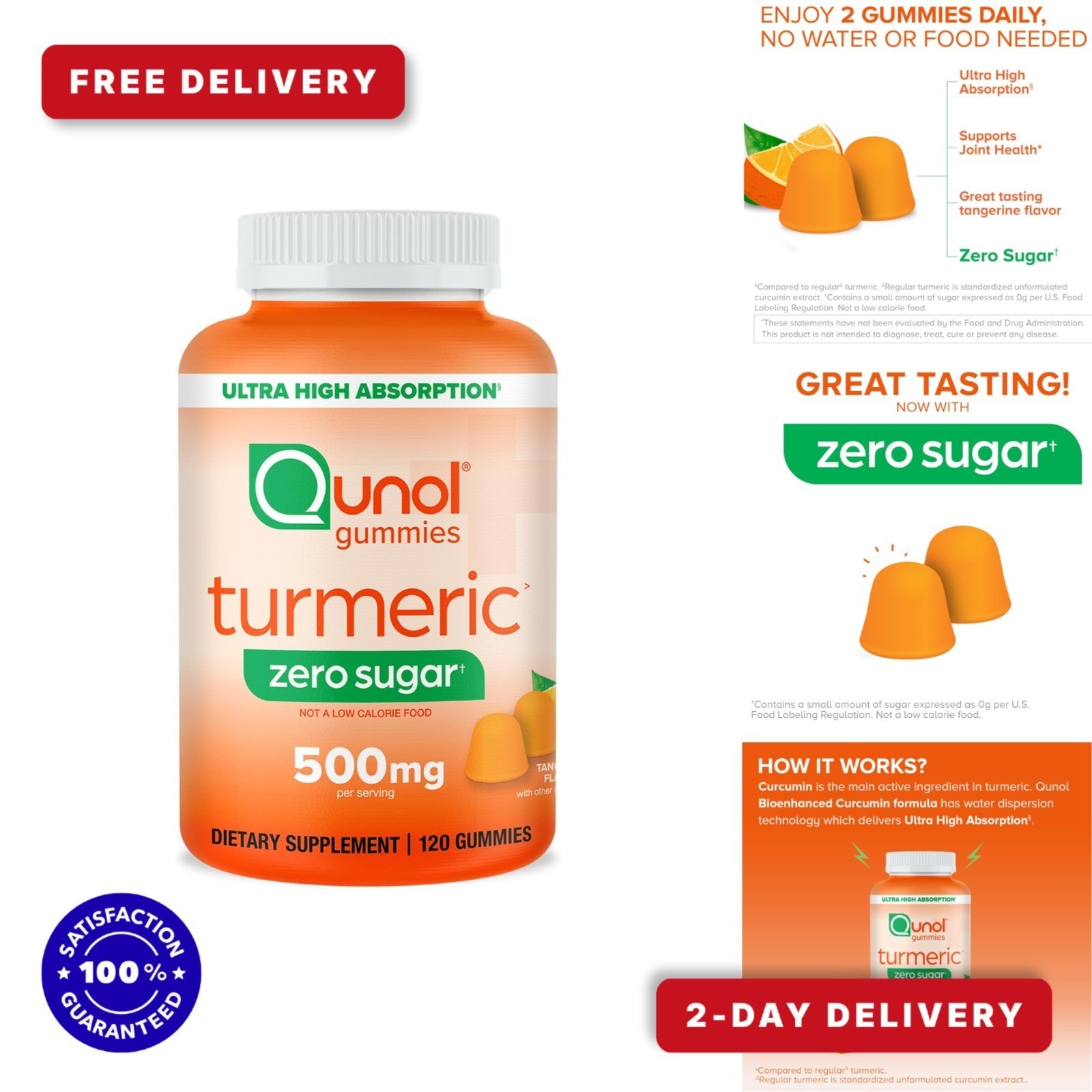 Qunol Zero Sugar Turmeric Gummies 500mg – Joint Support – 120 Count