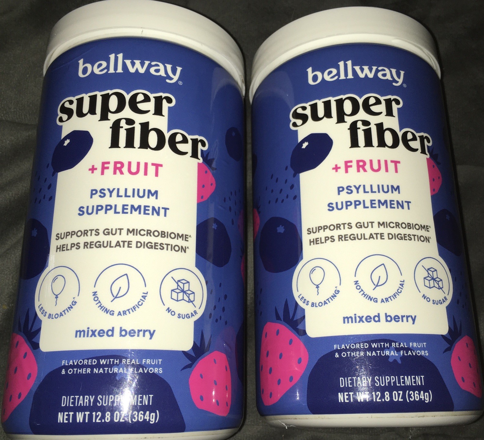 2 Bellway 12.8 Oz Super Fiber + Fruit Psyllium Supplement Mixed Berry No Sugar