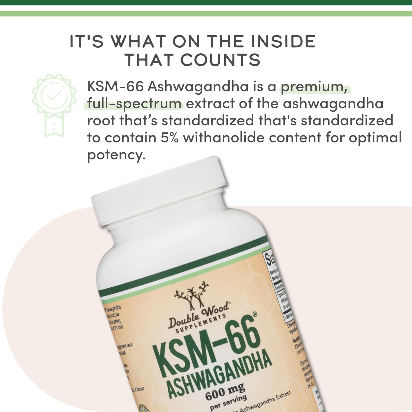 Double Wood Ashwagandha KSM-66 Extract 600mg 120 Capsules Adaptogen