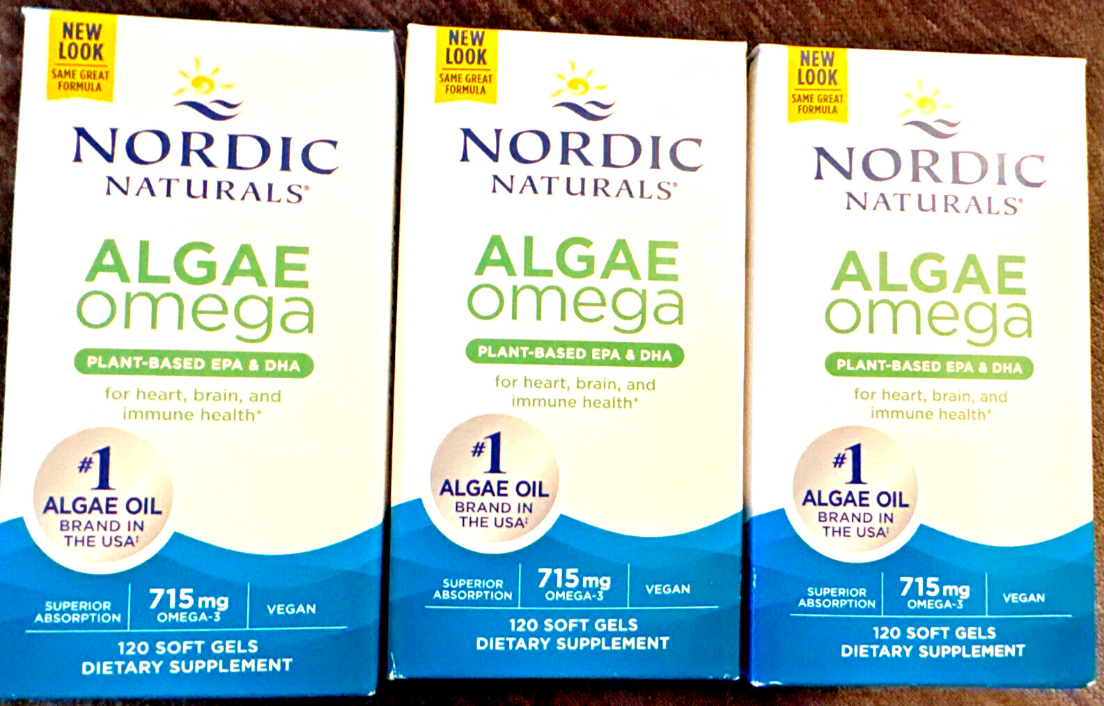 SET OF 3 Nordic Naturals:Algae Omega, 120ct Plant Based:EPA+DHA VEGAN Exp.2026