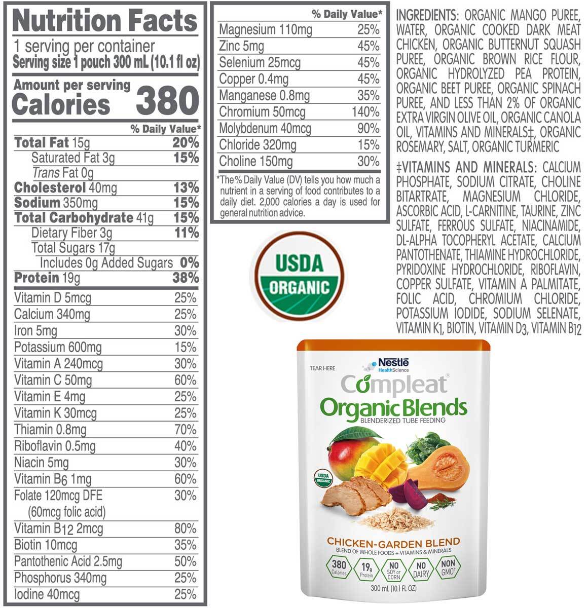 Compleat Organic Blends Blenderized Tube Feeding Chicken Garden Blend –Pack of 6
