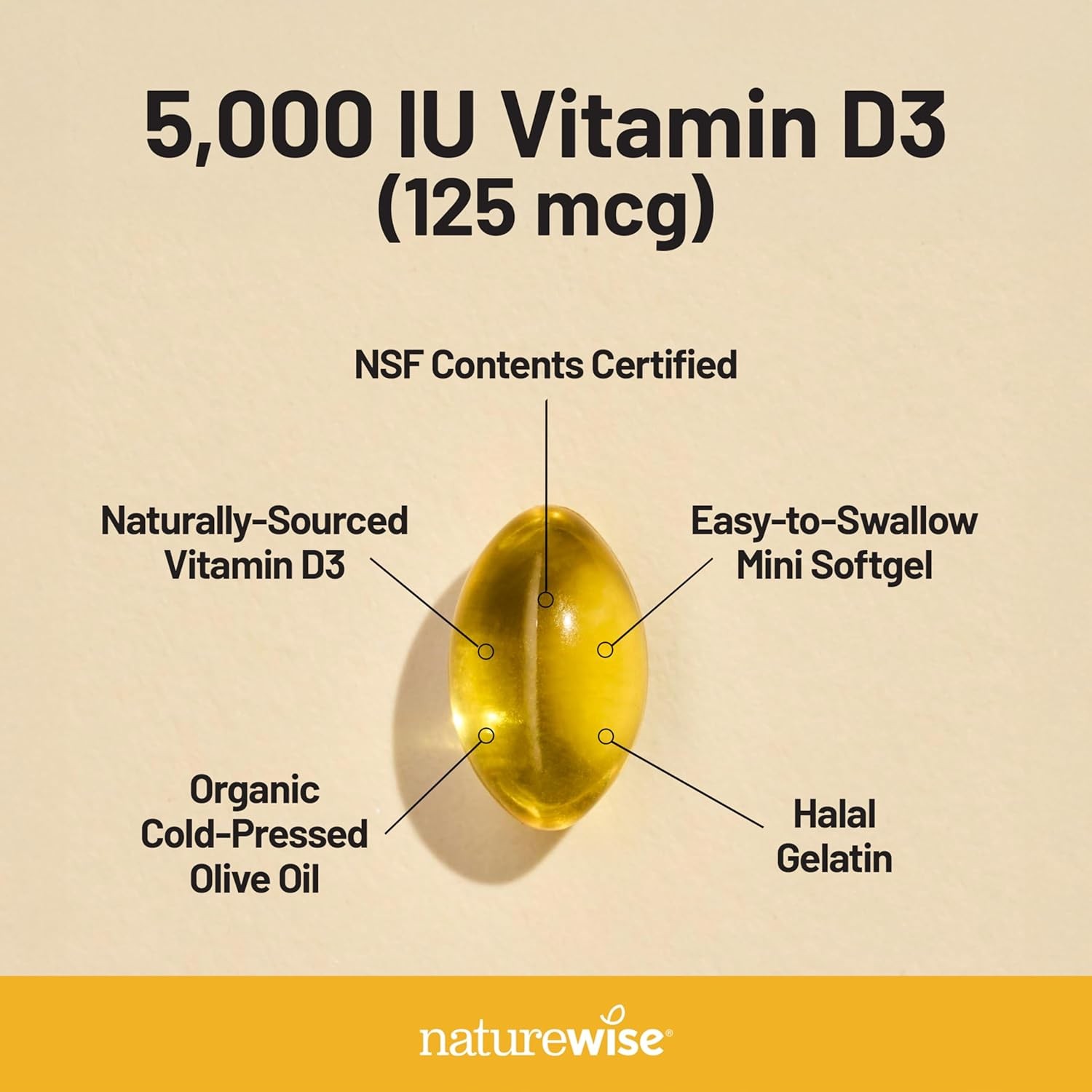 NatureWise Vitamin D3 5000iu (125 mcg) 30-Day Supply for Immune Support, Healthy