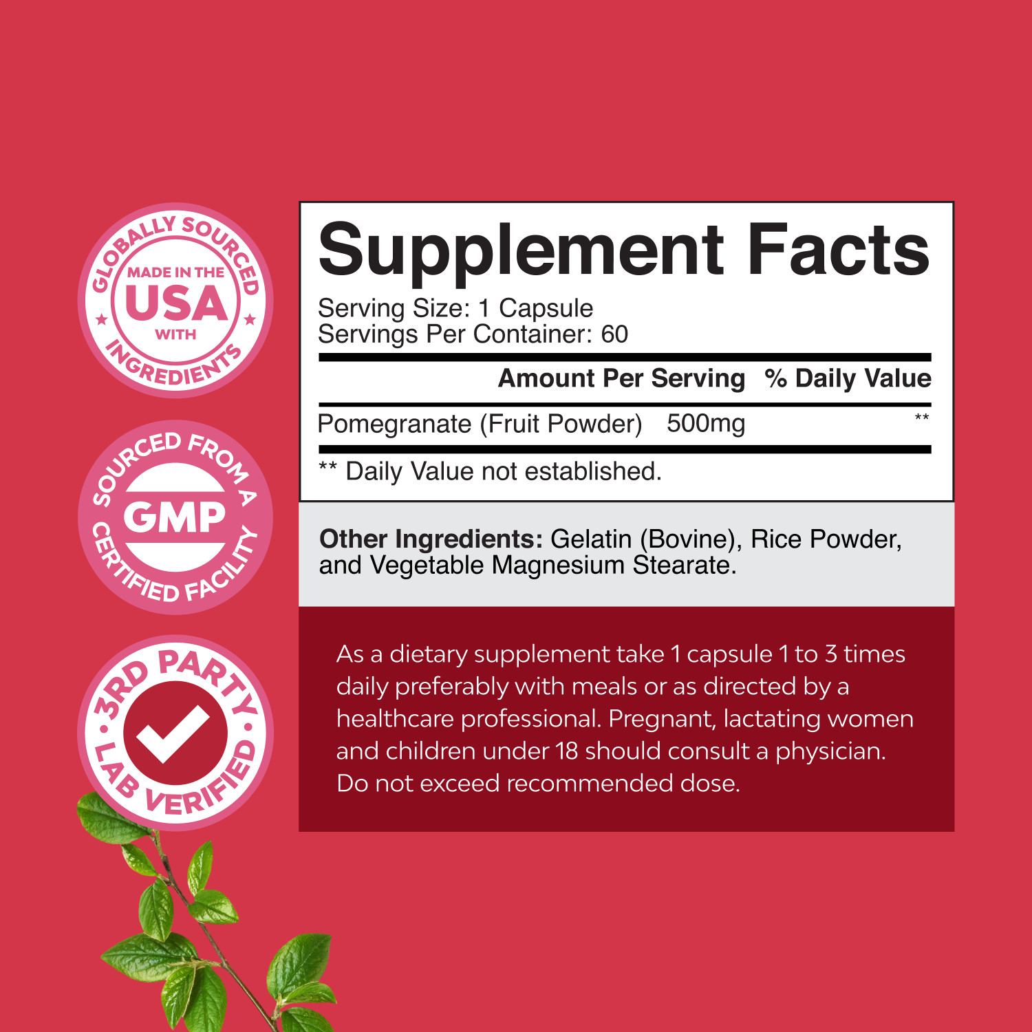 Pomegranate Extract Capsules Antioxidant Supplement for Heart Health Joint 60ct