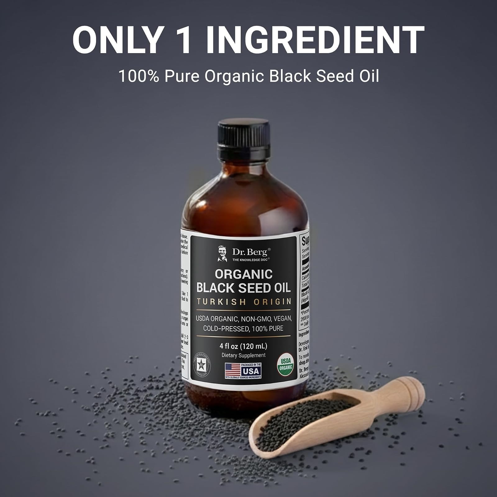 Dr. Berg Black Seed Oil Organic Cold Pressed 4 oz – Immune Support, Vegan