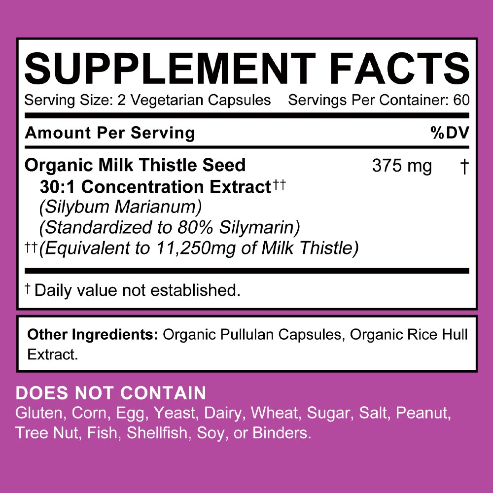 Organic Milk Thistl Extract 30/60/120Caps for Liver Detox, Digestive Support