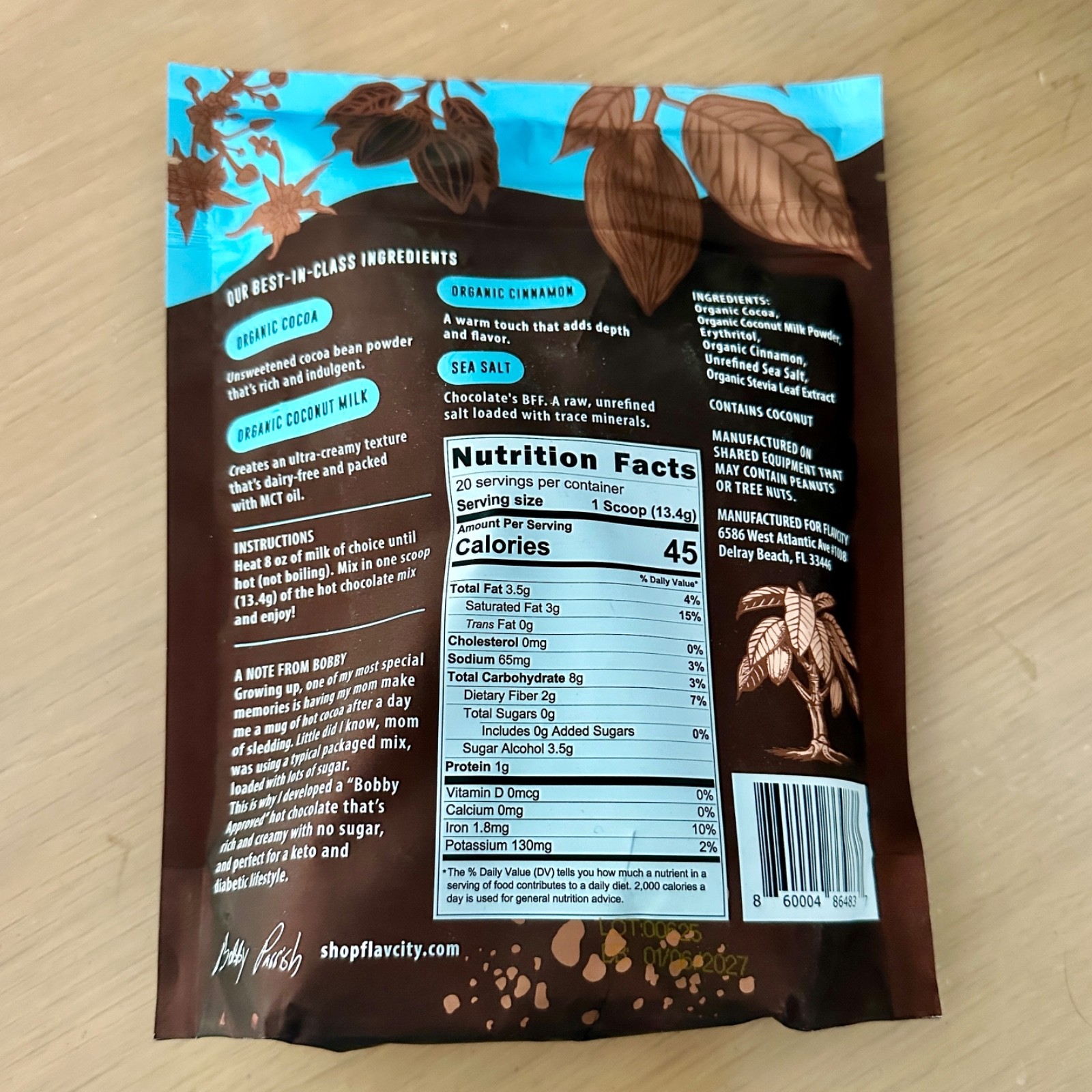 FlavCity Prebiotic Keto Hot Chocolate, 0 Sugar & Dairy Free 20 Srv EXP 1.6.27