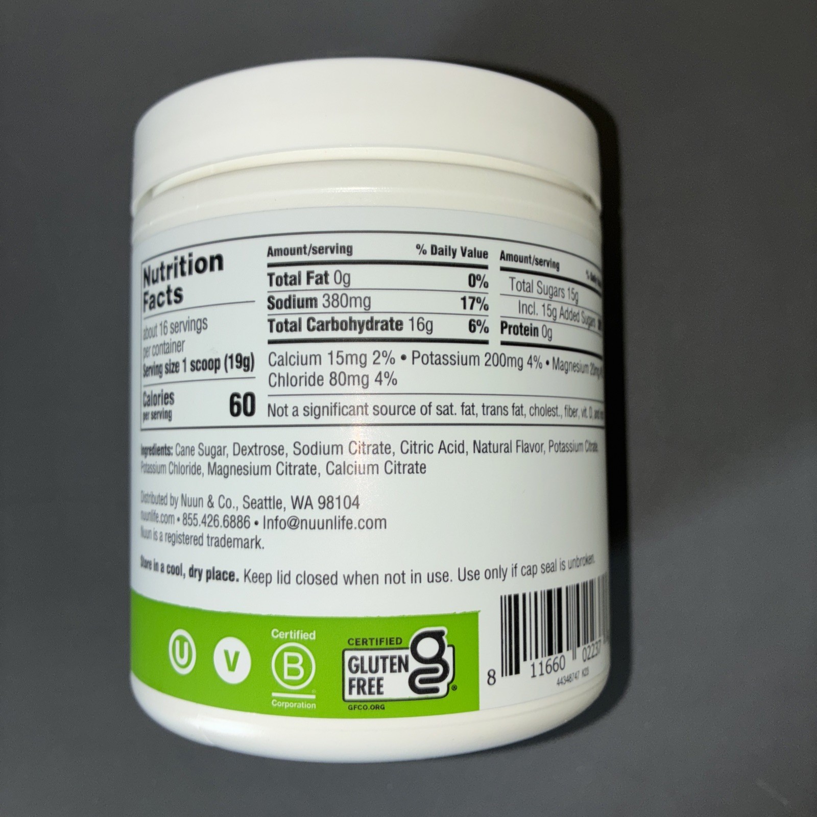 New Nuun Endurance Drink Mix Lemon Lime Jar 16 servings 10.7 ounces.