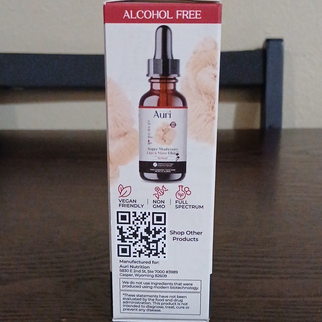 Auri Lion’s Mane Liquid Elixir 1000mg Alcohol Free Vegan 2 fl oz (60 mL)