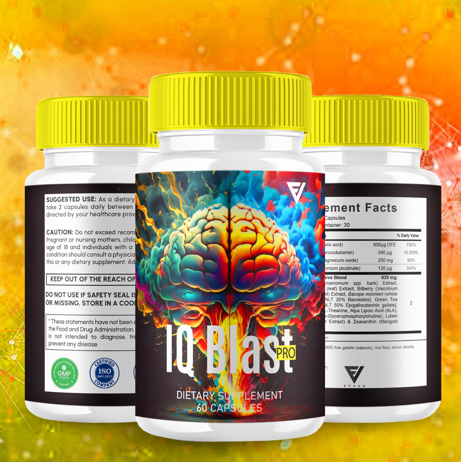 (3 Pack) IQ Blast Pro Brain Pills IQ BlastPro Memory Supplement (180 Capsules)