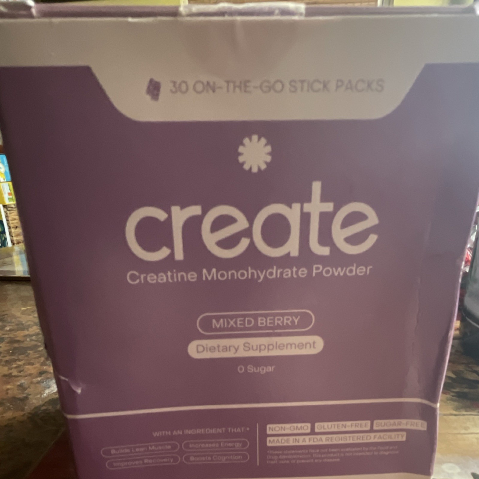 Create Creatine Monohydrate Mixed Berry Powder 30 Stick Packs Sugar-Free