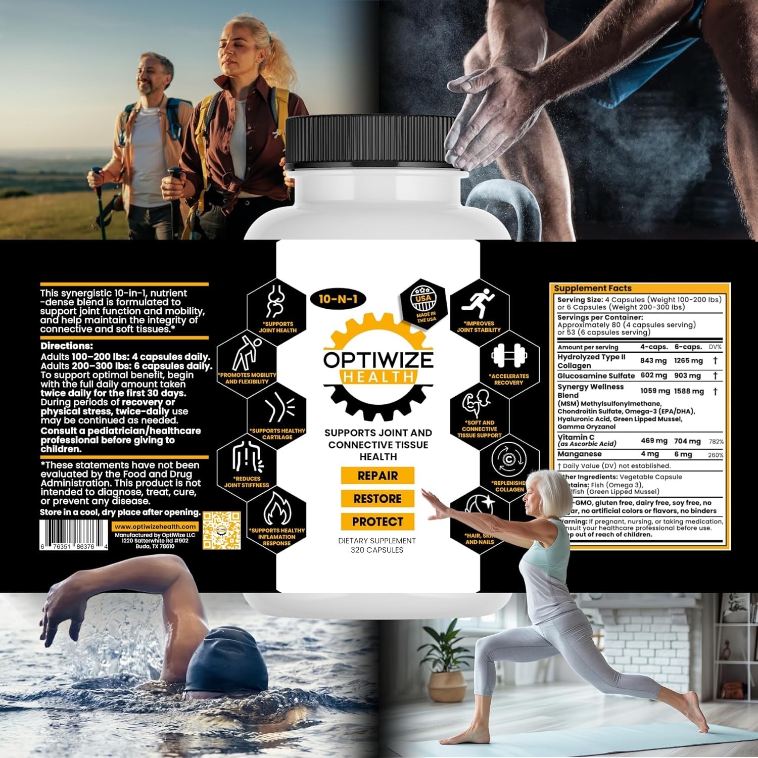 OptiWize 10-N-1 Joint Support 320 Count (Pack of 1), White, Yellow, & Black
