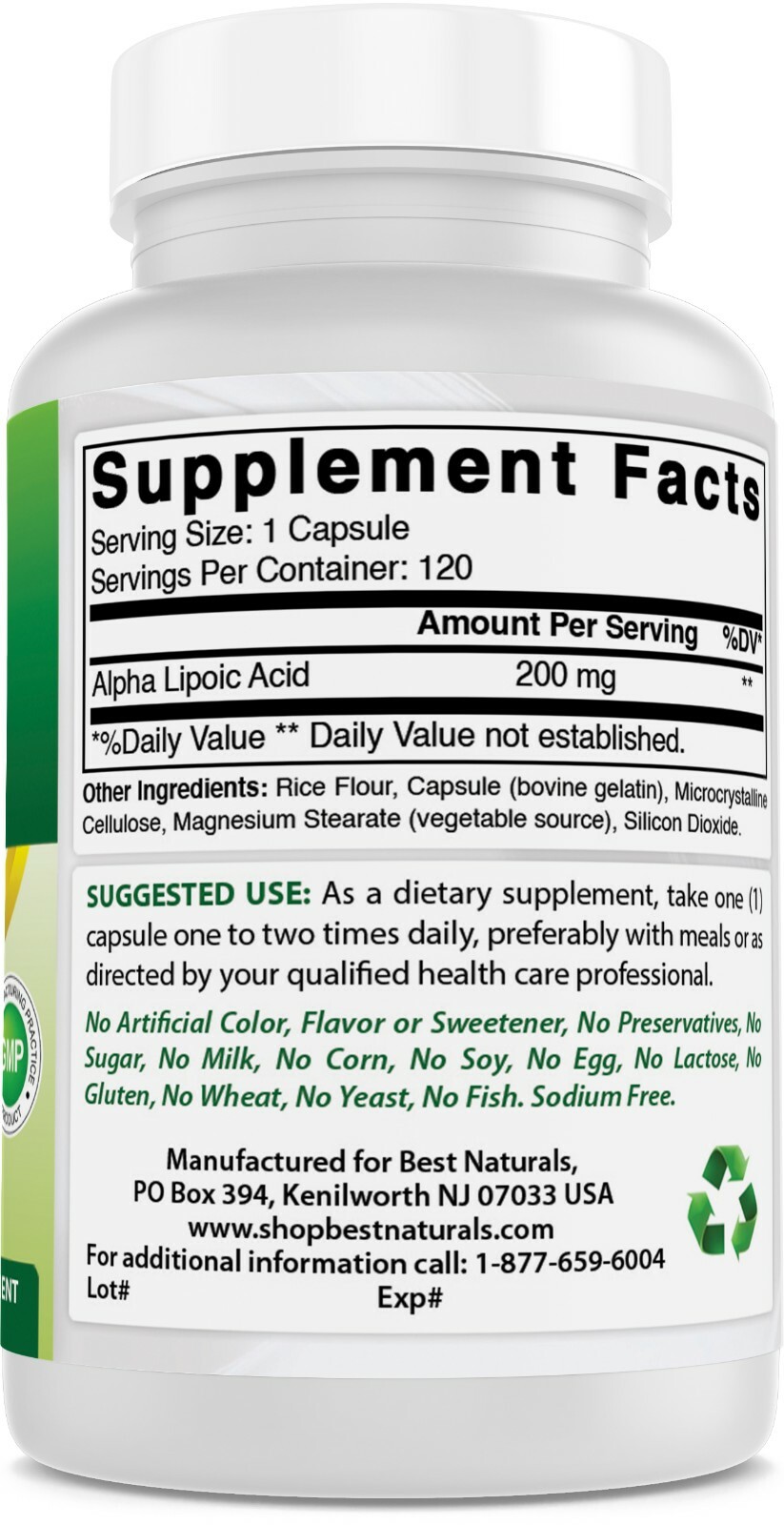 Best Naturals alpha lipoic acid 200mg 120 Capsules antioxidants