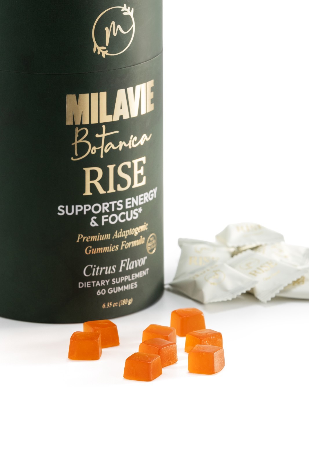 MILAVIE Botanica RISE Premium Adaptogen Gummies – Rhodiola, Shilajit, VitaminB12