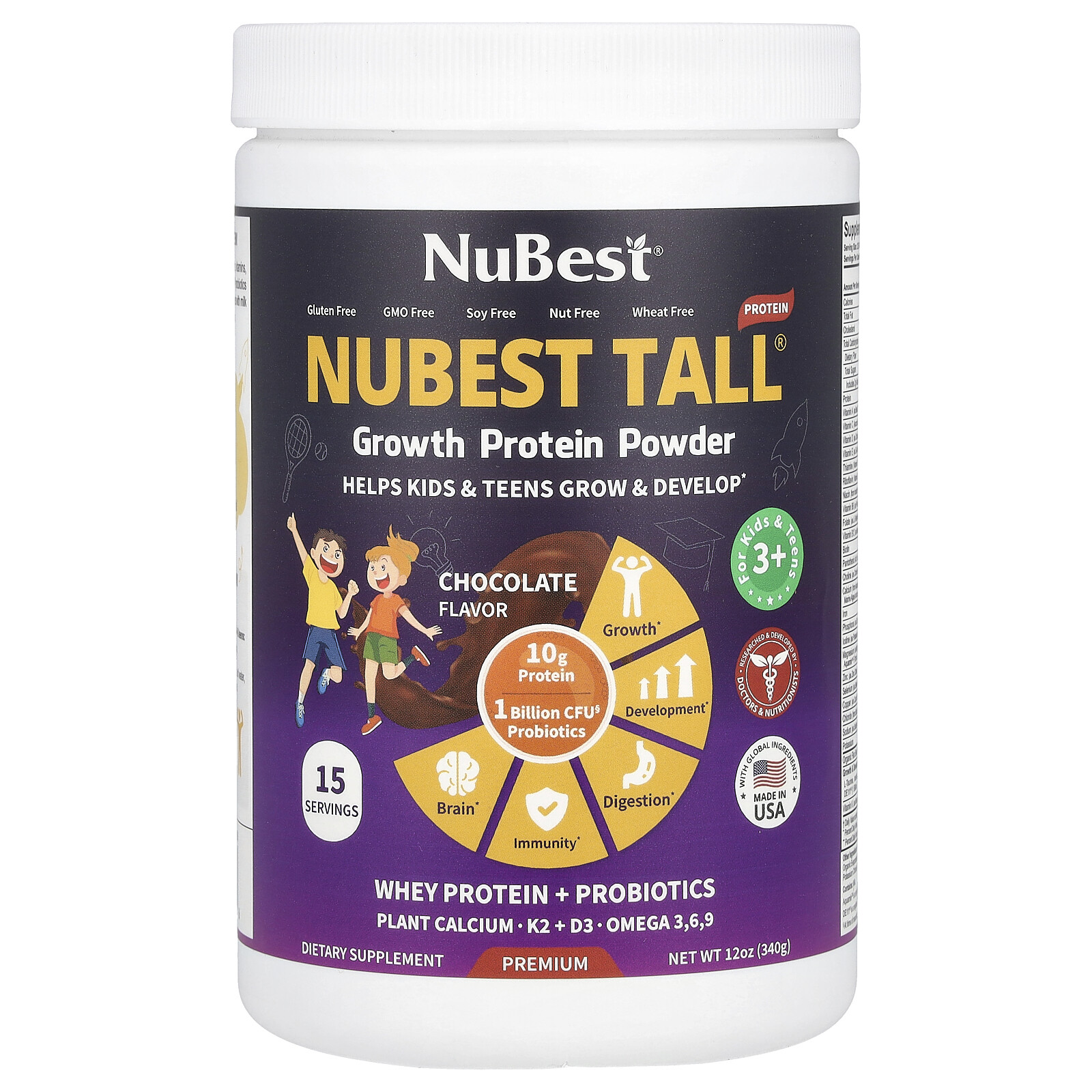 NuBest Tall®, Growth Protein Powder, For Kids & Teens 3+, Chocolate, 12 oz (340