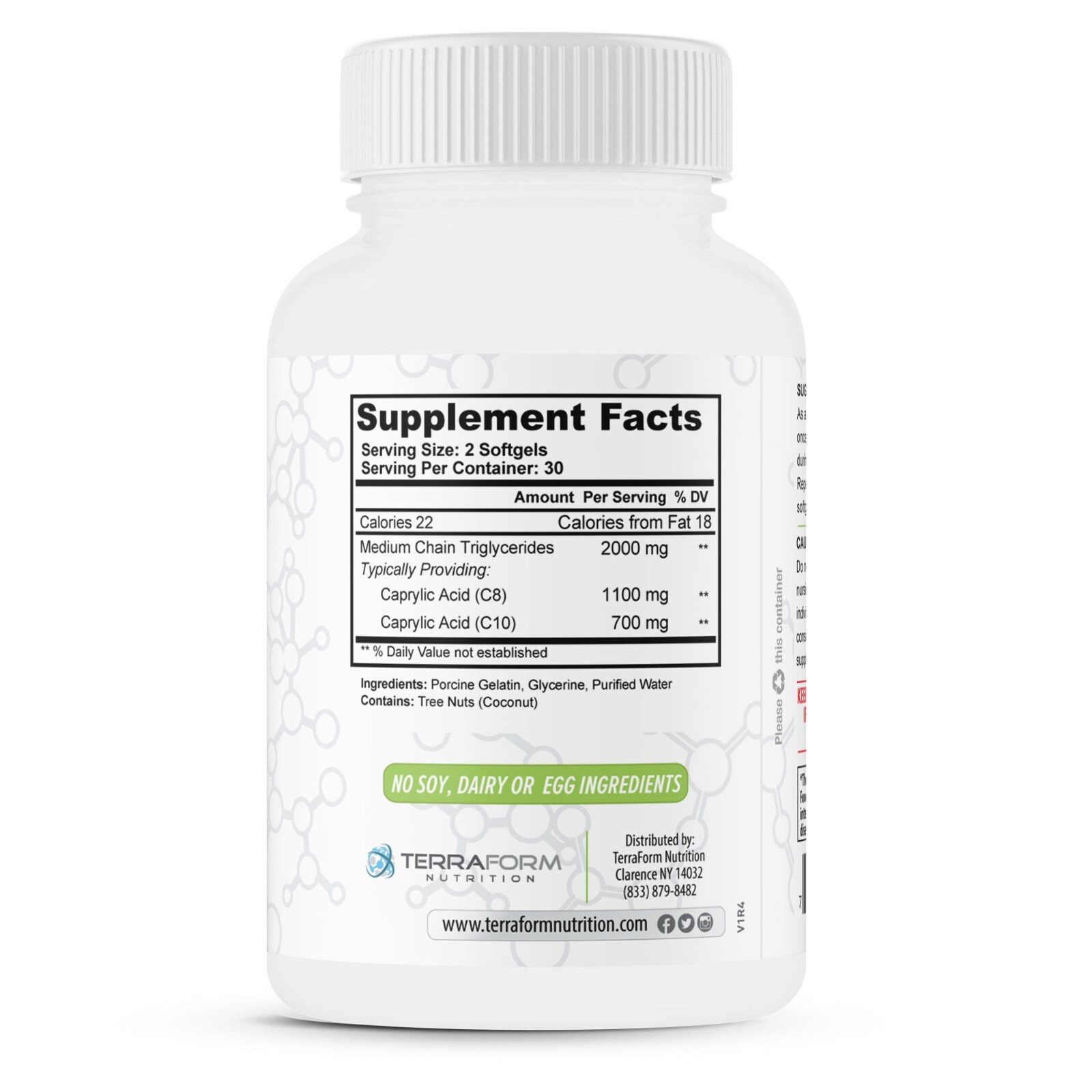 MCT Oil Capsules – Derived from Coconuts – 2000mg/30 Serv.