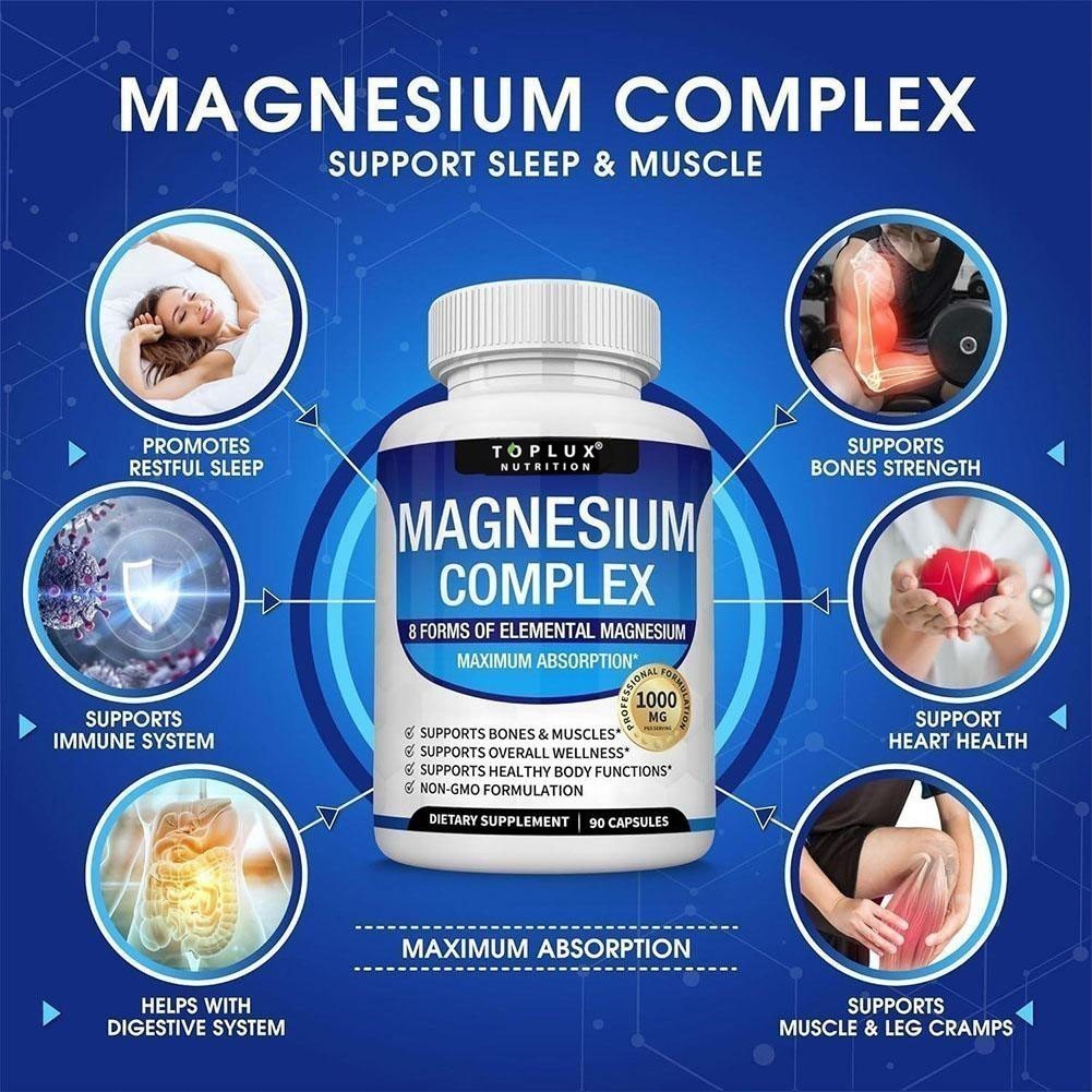 3Pack Toplux Nutrition Magnesium Complex 1000mg Supports 8 Elemental Magnesium++