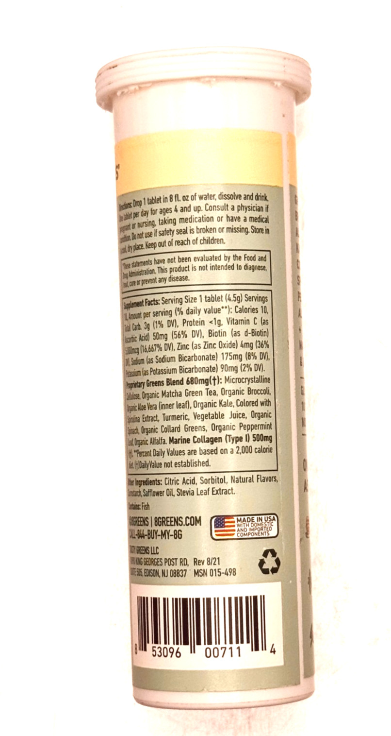NIB 8 Greens Skin Supplement, Apple Tea Flavor, 10 Tablets