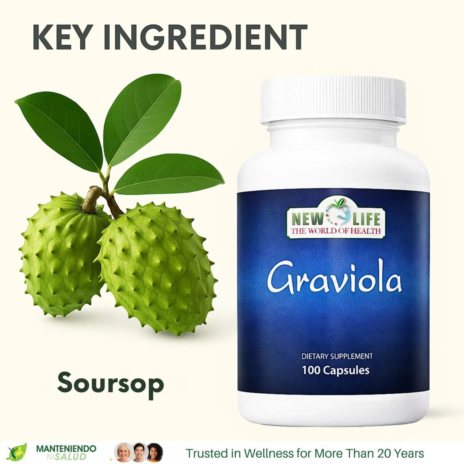New Life Graviola 700mg, Immune Support, 100 Capsules
