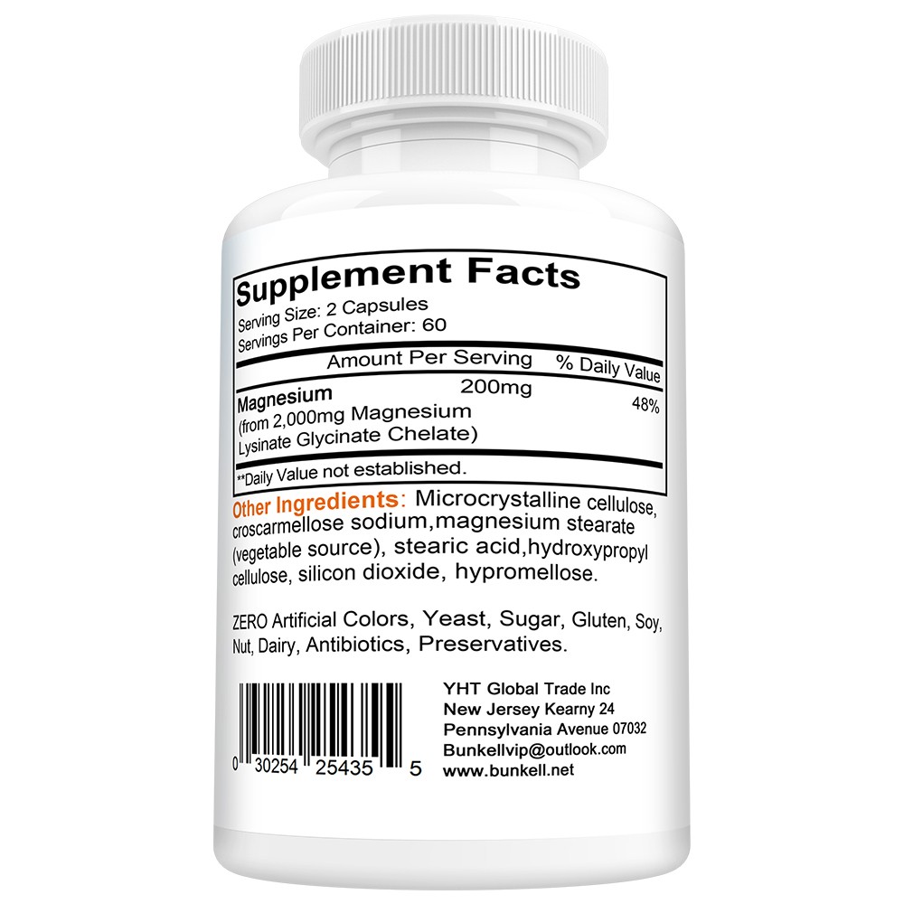 Magnesium Lysinate Glycinate Supplements Supports Muscle Relaxation 120 Capsules