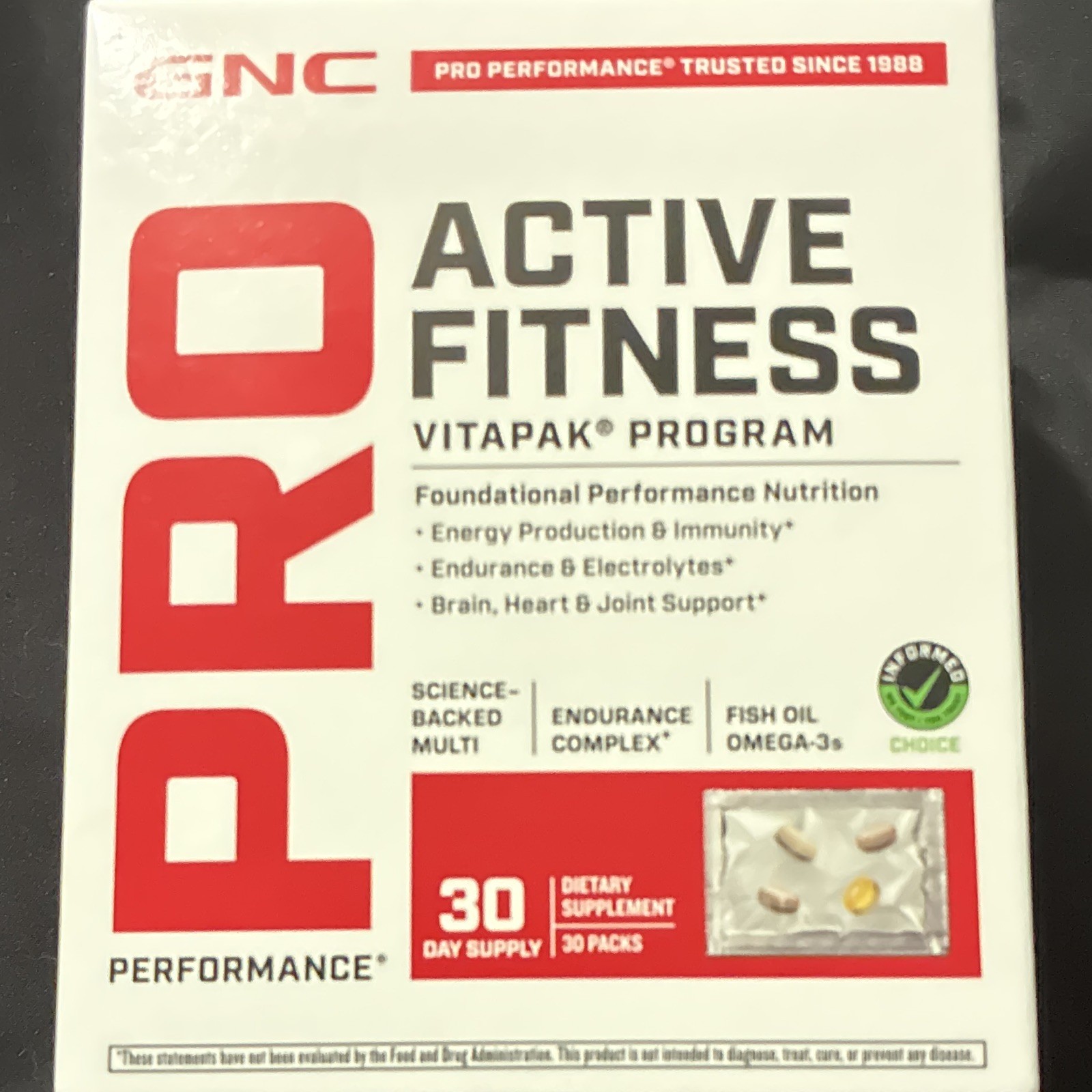 GNC Pro Performance Active Fitness Vitapak Multivitamin 30 Packs Banned Tested