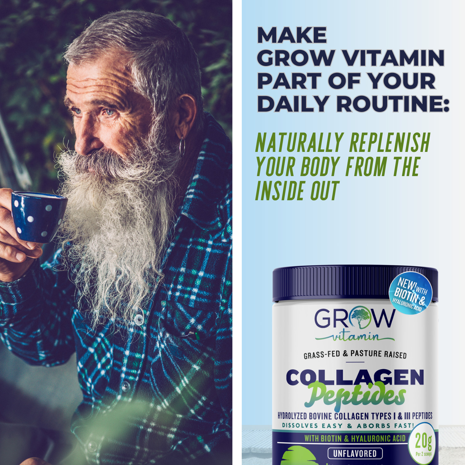 Collagen Peptides Powder with Biotin and Hyaluronic Acid