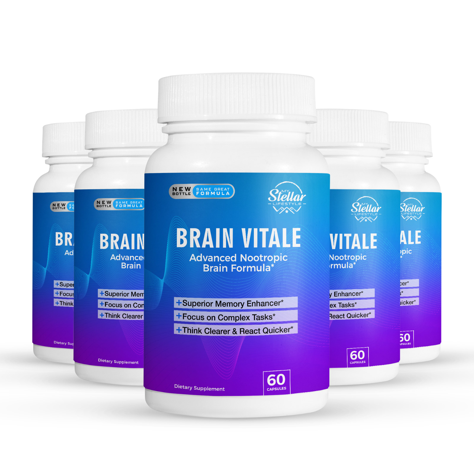 5 Pack Brain Vitale, advanced nootropic brain formula-60 Capsules x5