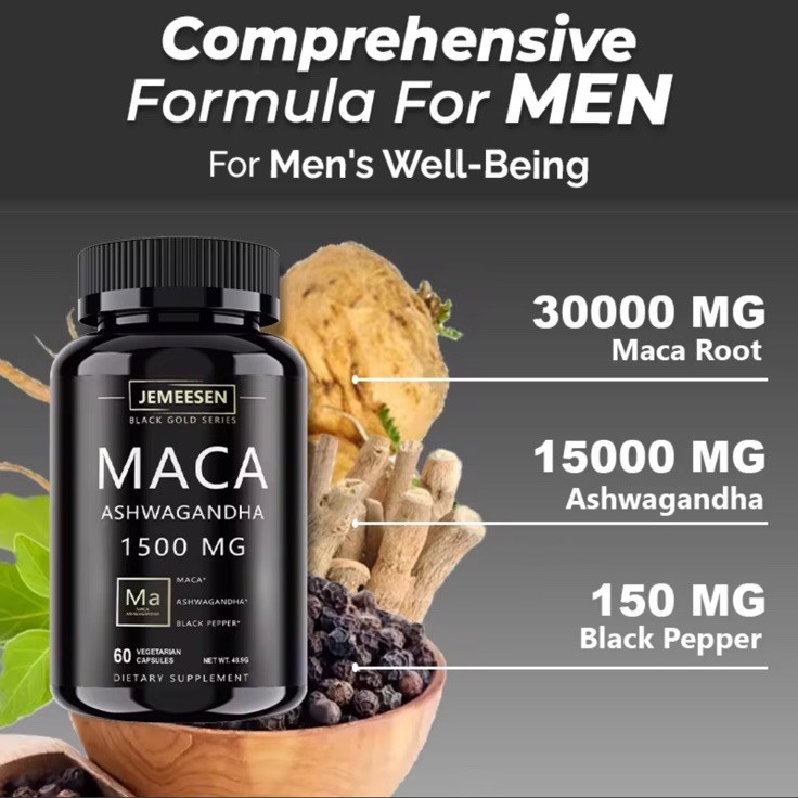 JEMEESEN Maca Ashwagandha Black Pepper 1500mg 60 Capsules Men’s Well-Being