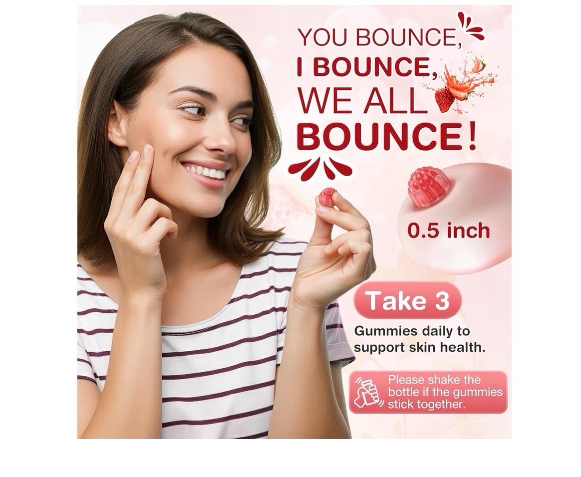 Collagen Gummies 1500mg + NAD Biotin Hair Skin Nails 60ct Pink