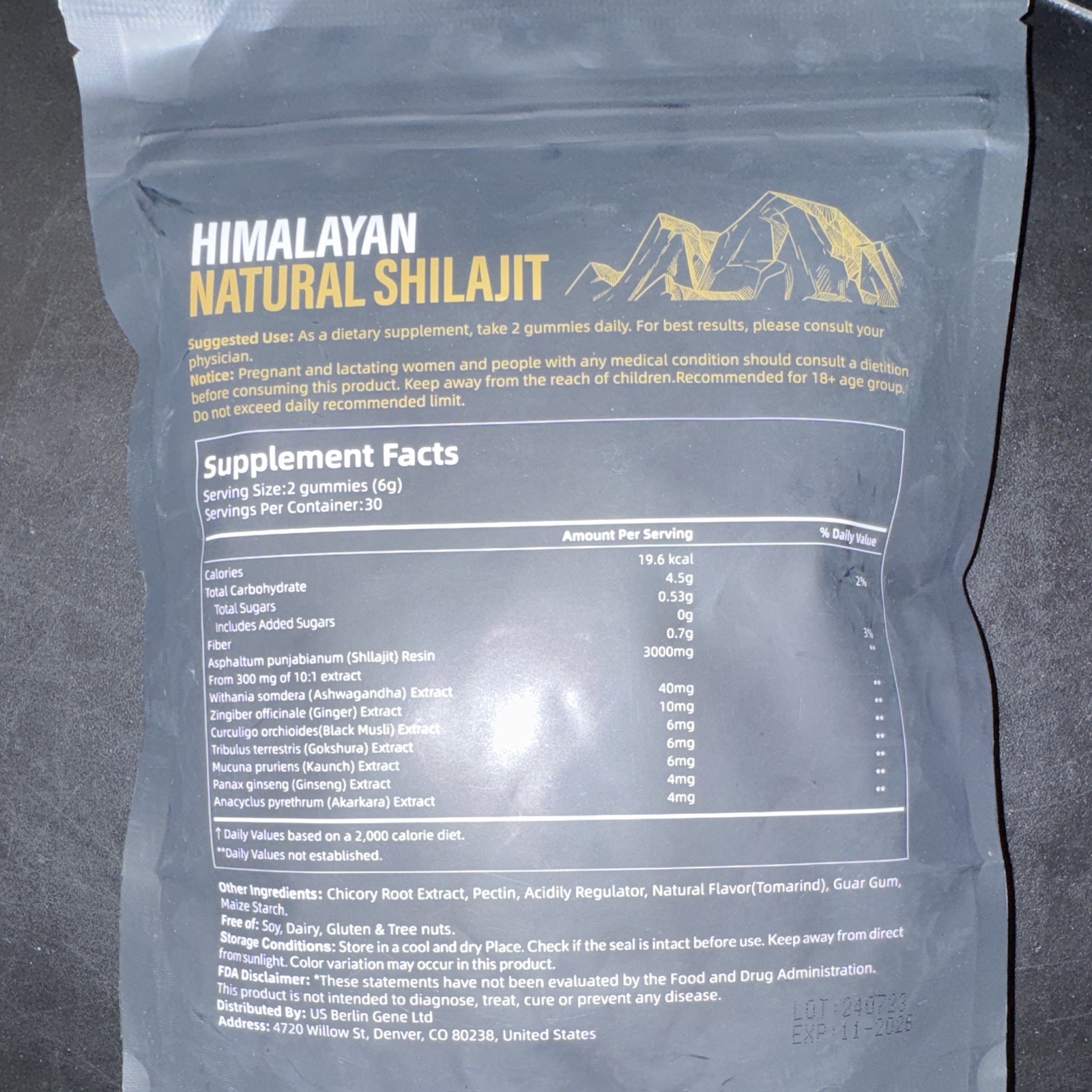 Vivonu Himalayan Shilajit Gummies 3000mg 60ct Gelatin Free No Added Sugar