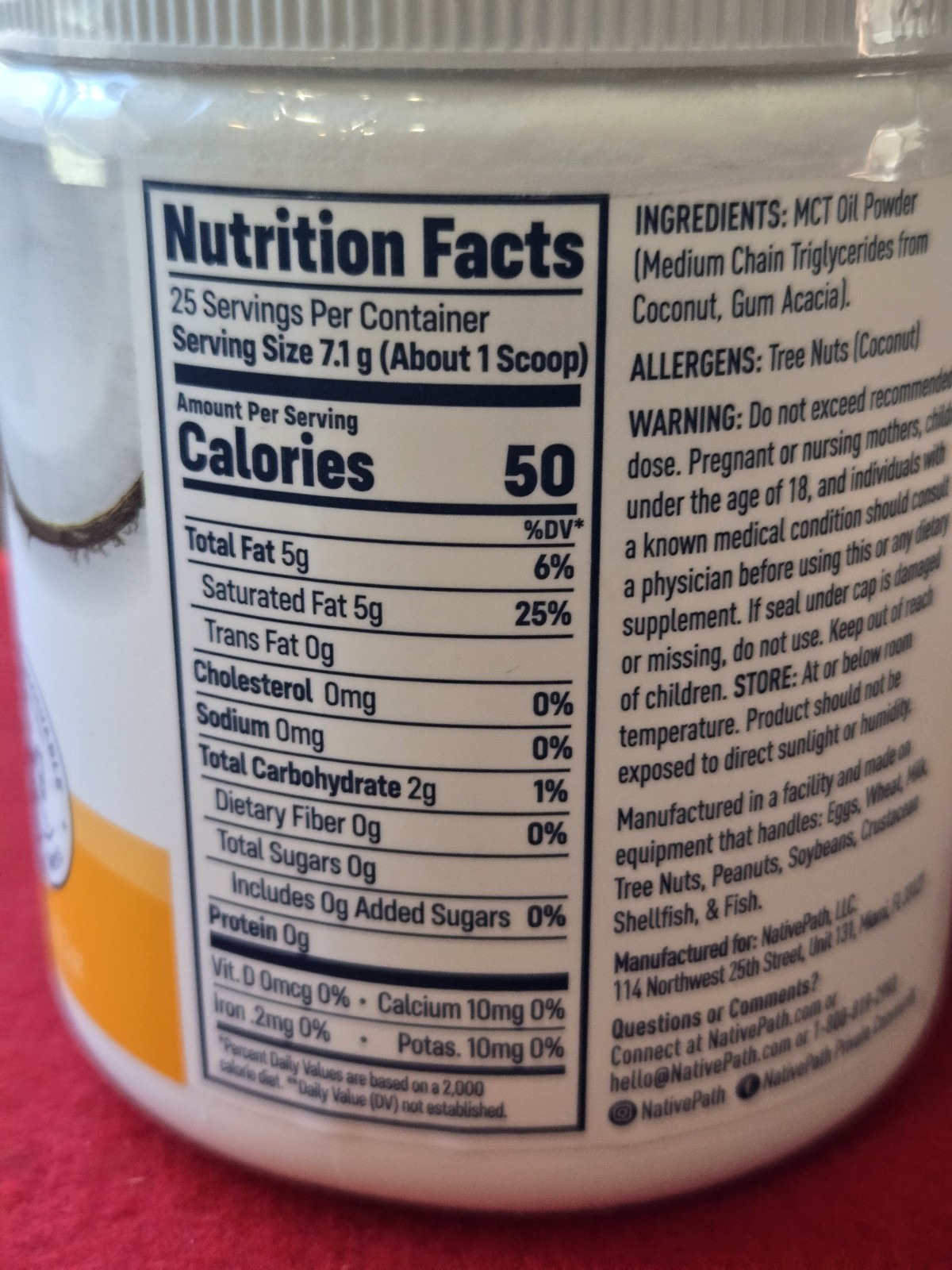NativePath MCT Powder Metabolic Support 25 Servings 6.3 oz Lot of 2 Exp 08/2026